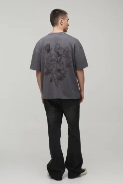 boohooMAN T-shirt Oversize À Floquage Floral<Homme T-Shirts Impriméstendances|T-Shirts