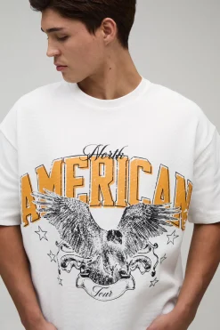 boohooMAN T-shirt Oversize Gaufré À Manches Courtes Imprimé Aigle<Homme T-Shirts Impriméstendances|T-Shirts