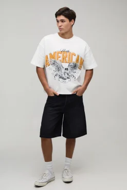 boohooMAN T-shirt Oversize Gaufré À Manches Courtes Imprimé Aigle<Homme T-Shirts Impriméstendances|T-Shirts