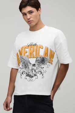 boohooMAN T-shirt Oversize Gaufré À Manches Courtes Imprimé Aigle<Homme T-Shirts Impriméstendances|T-Shirts