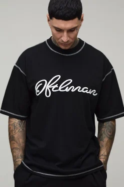 boohooMAN T-shirt Oversize Grande Taille Coutures Apparentes Surpiqûres Contrastées Brodé<Homme T-Shirts Tall|Tout Afficher
