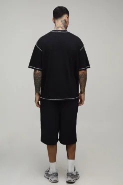 boohooMAN T-shirt Oversize Grande Taille Coutures Apparentes Surpiqûres Contrastées Brodé<Homme T-Shirts Tall|Tout Afficher