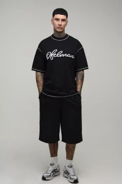boohooMAN T-shirt Oversize Grande Taille Coutures Apparentes Surpiqûres Contrastées Brodé<Homme T-Shirts Tall|Tout Afficher