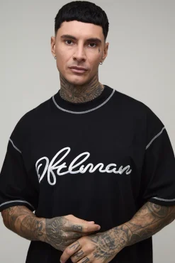 boohooMAN T-shirt Oversize Grande Taille Coutures Apparentes Surpiqûres Contrastées Brodé<Homme T-Shirts Tall|Tout Afficher