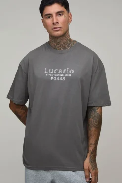 T-shirt Oversize Grand Imprimé Sous Licence Pokemon Lucario