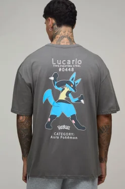 T-shirt Oversize Grand Imprimé Sous Licence Pokemon Lucario