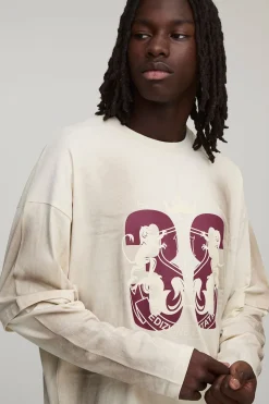 T-shirt oversize graphique à effet de fausse superposition, en tissu épais délavé