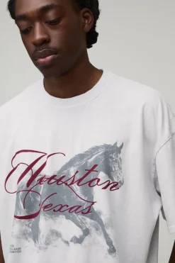 boohooMAN T-shirt Oversize Gris Délavé Imprimé Houston Texas<Homme T-Shirts Impriméstendances|T-Shirts