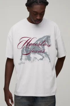 boohooMAN T-shirt Oversize Gris Délavé Imprimé Houston Texas<Homme T-Shirts Impriméstendances|T-Shirts