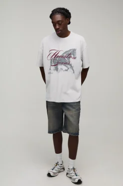 boohooMAN T-shirt Oversize Gris Délavé Imprimé Houston Texas<Homme T-Shirts Impriméstendances|T-Shirts