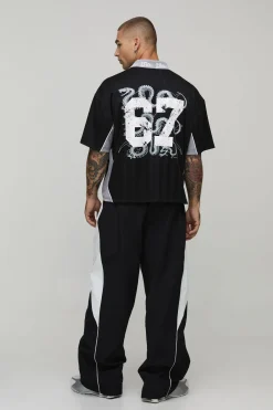 T-shirt Oversize Grunge Varsity En Mesh Avec Strass Et Col En V