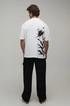 T-shirt Oversize Homme Imprimé Floral Script