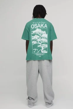 T-shirt Oversize Imprimé Arbre Osaka Vert Délavé