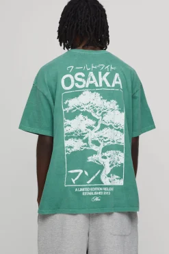 T-shirt Oversize Imprimé Arbre Osaka Vert Délavé