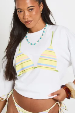 boohoo T-shirt Oversize À Imprimé Bikini Rayé<Femme Tops