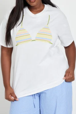 T-shirt Oversize Imprimé Bikini À Rayures Grande Taille