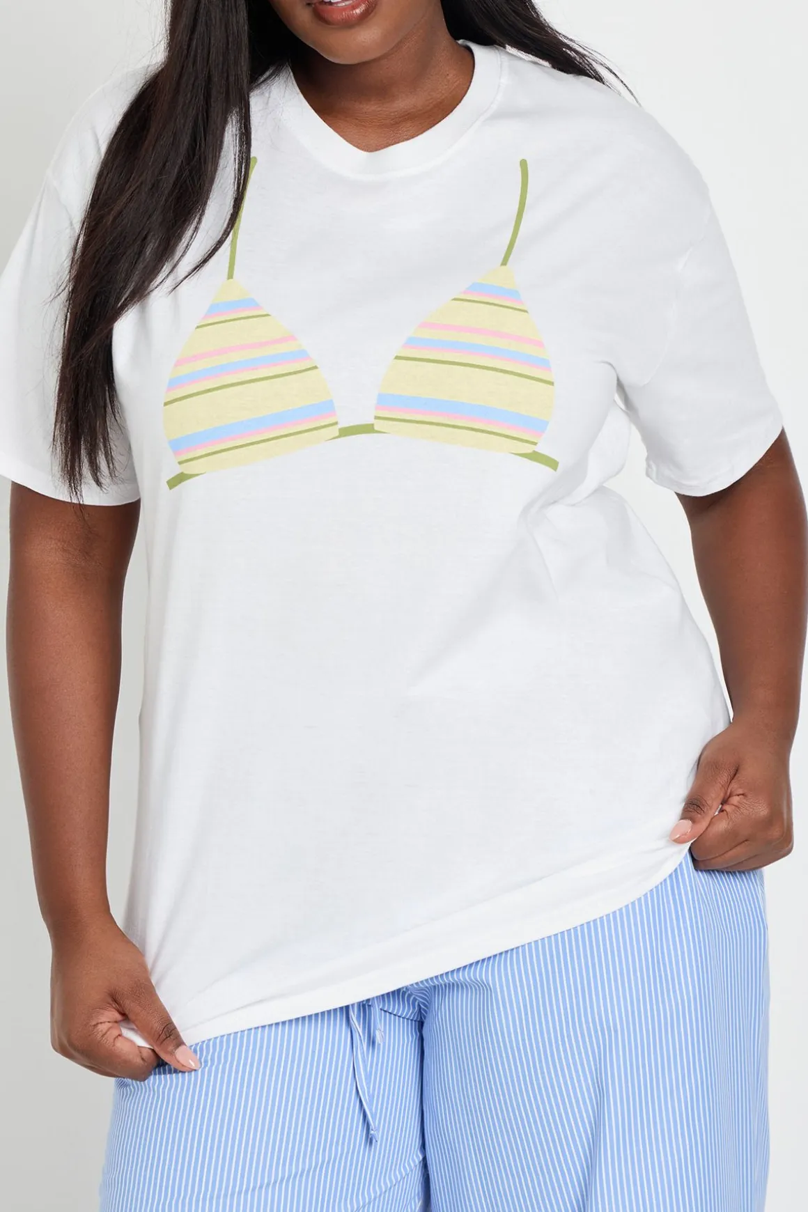 T-shirt Oversize Imprimé Bikini À Rayures Grande Taille