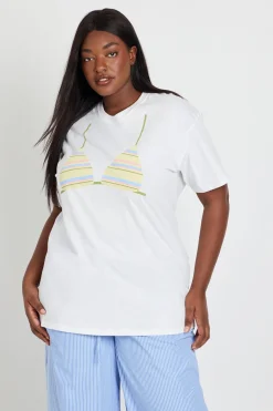 T-shirt Oversize Imprimé Bikini À Rayures Grande Taille
