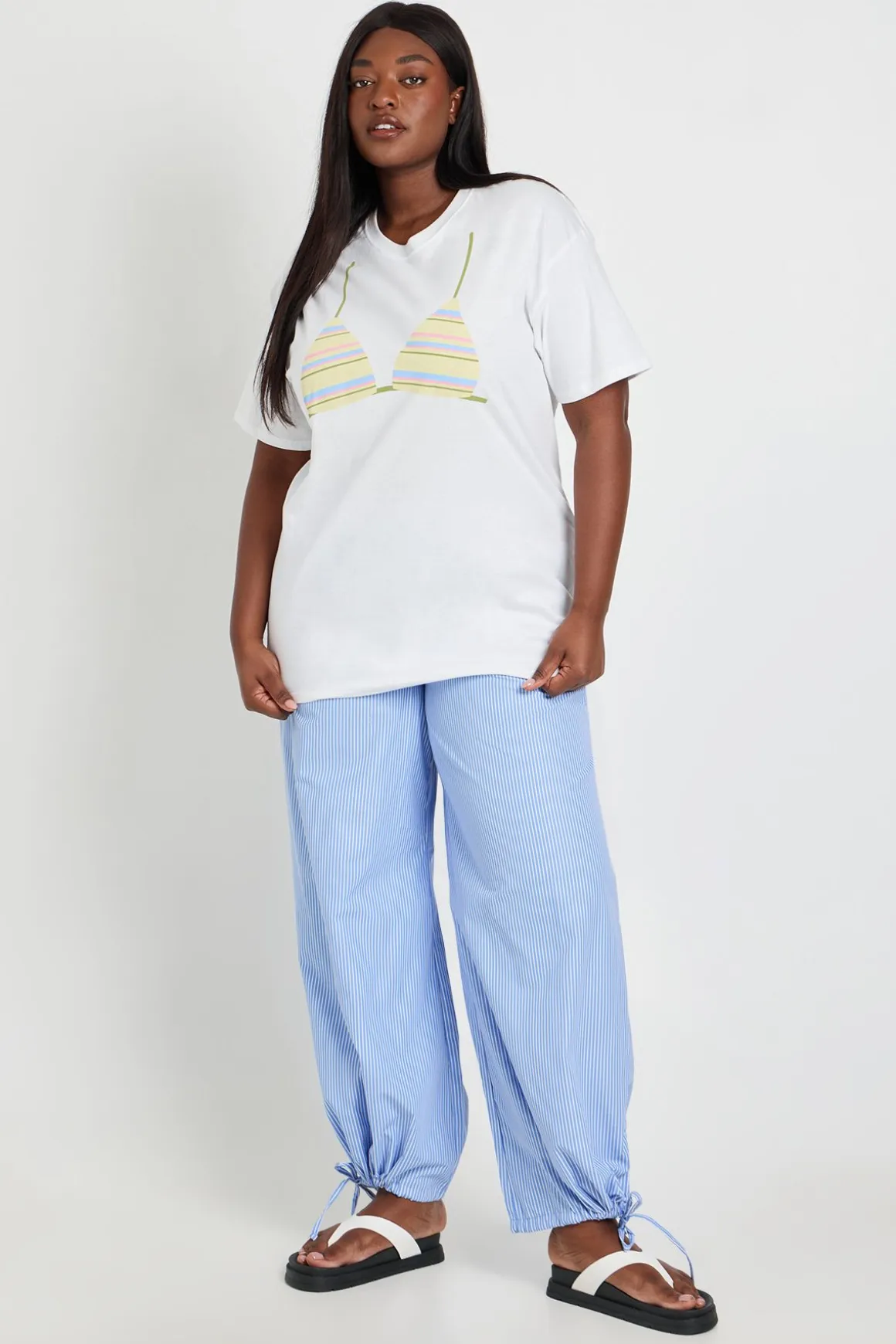 T-shirt Oversize Imprimé Bikini À Rayures Grande Taille