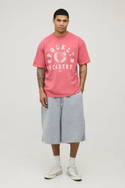T-shirt Oversize Imprimé Brooklyn Rouge Délavé