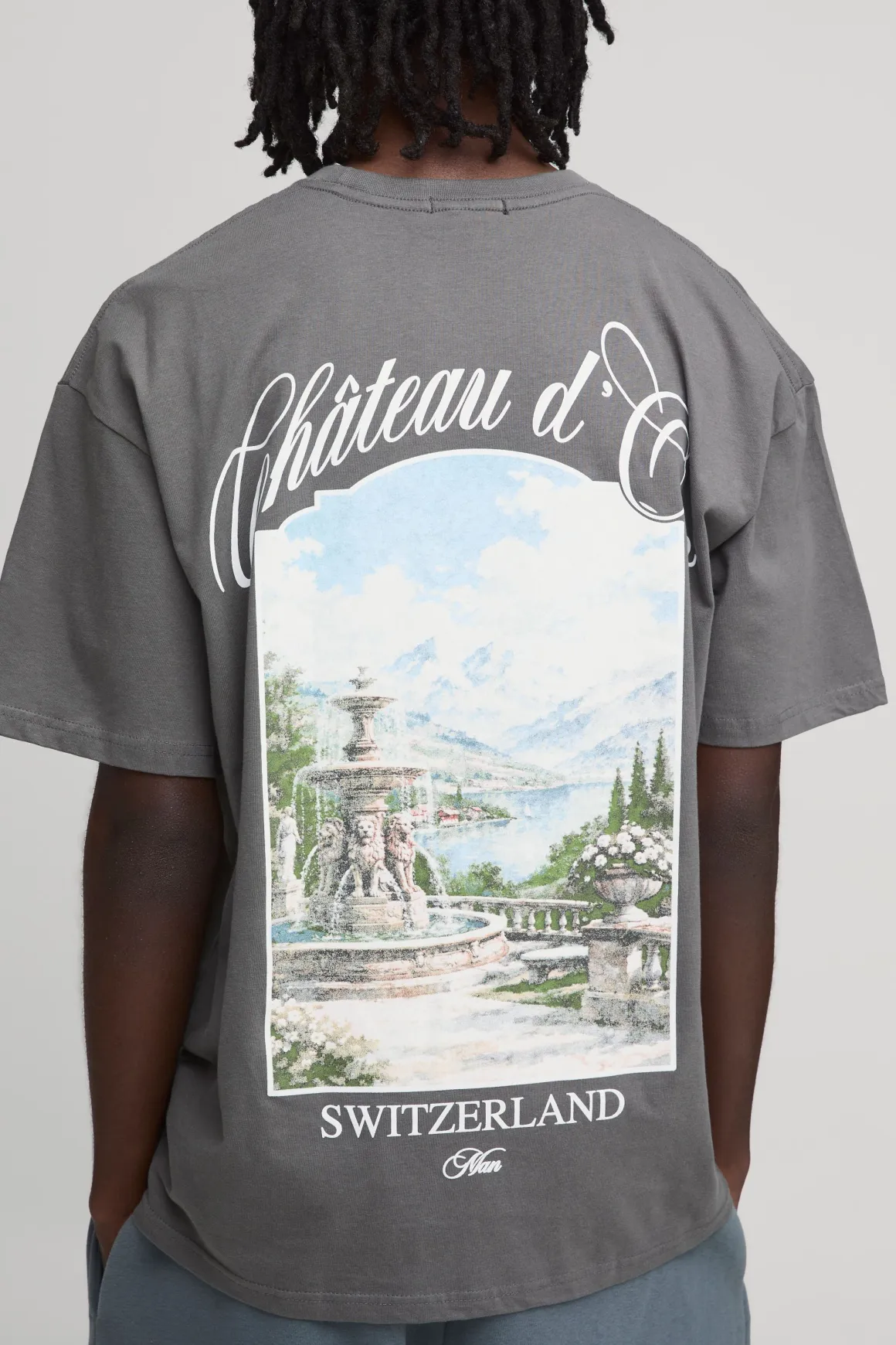 T-shirt Oversize Imprimé Château Anthracite