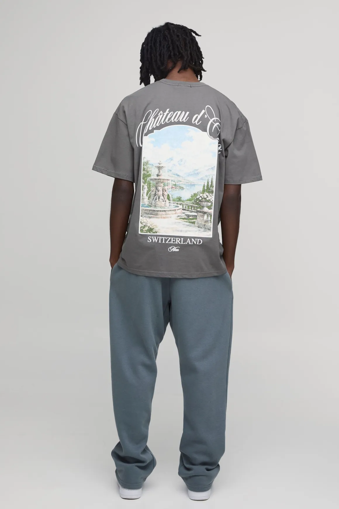 T-shirt Oversize Imprimé Château Anthracite