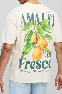 boohooMAN T-shirt oversize imprimé citron Amalfi<Homme T-Shirts Impriméstendances|T-Shirts