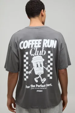 boohooMAN T-Shirt Oversize Imprimé Coffee Club Anthracite<Homme T-Shirts Impriméstendances|T-Shirts