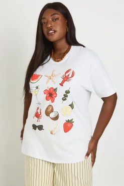 T-shirt Oversize Imprimé Collage Tropical Plus