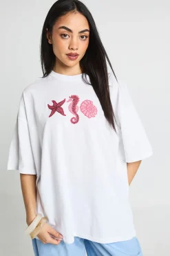 T-shirt Oversize Imprimé Coquillages