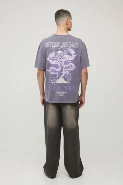 boohooMAN T-shirt Oversize Imprimé Dragon Anthracite Délavé<Homme T-Shirts Impriméstendances|T-Shirts