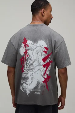 T-shirt Oversize À Imprimé Dragon Effet Délavé