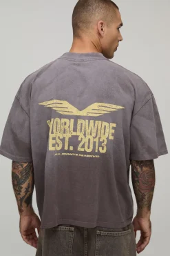 T-shirt Oversize Imprimé Effet Spray Wash Chocolat Délavé