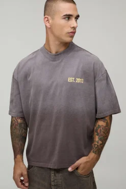 T-shirt Oversize Imprimé Effet Spray Wash Chocolat Délavé