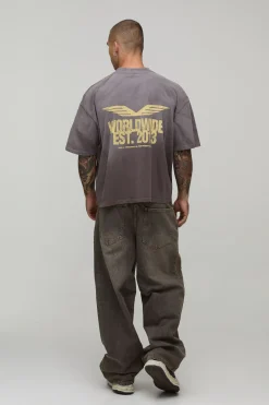 T-shirt Oversize Imprimé Effet Spray Wash Chocolat Délavé