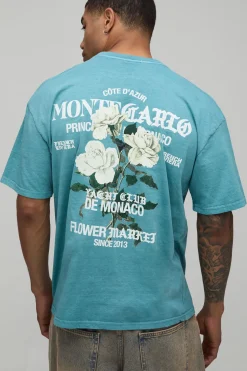 T-Shirt Oversize à Imprimé Floral Bleu Délavé Vintage