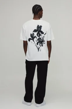 T-Shirt Oversize à Imprimé Floral au Dos