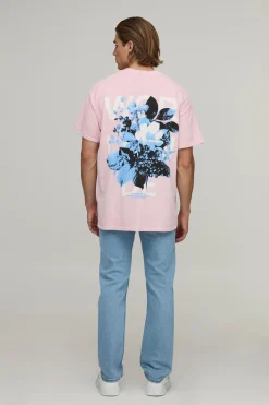 T-shirt Oversize À Imprimé Floral Rose Délavé