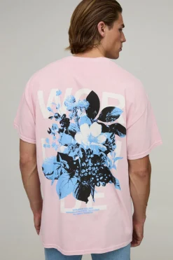 T-shirt Oversize À Imprimé Floral Rose Délavé