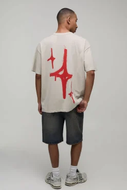 boohooMAN T-shirt Oversize Imprimé Graffiti Étoile Effet Spray<Homme Tout Afficher|T-Shirts Grande Taille