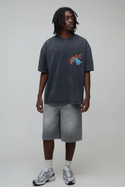 T-shirt Oversize À Imprimé Graffiti Effet Délavé Acide