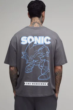 T-shirt Oversize Imprimé Graphique Sous Licence Sonic Pour Homme Grande Taille