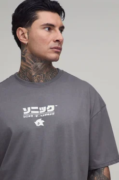 T-shirt Oversize Imprimé Graphique Sous Licence Sonic Pour Homme Grande Taille
