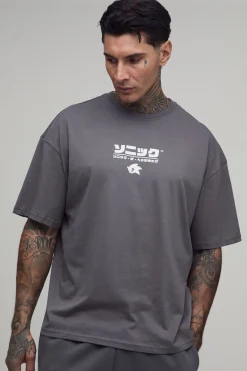 T-shirt Oversize Imprimé Graphique Sous Licence Sonic Pour Homme Grande Taille