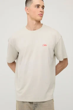 T-shirt Oversize Imprimé Grue Coloris Stone