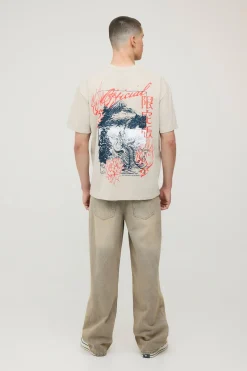 T-shirt Oversize Imprimé Grue Coloris Stone