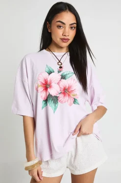 boohoo T-shirt Oversize À Imprimé Hibiscus<Femme Tops