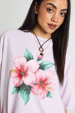 boohoo T-shirt Oversize À Imprimé Hibiscus<Femme Tops
