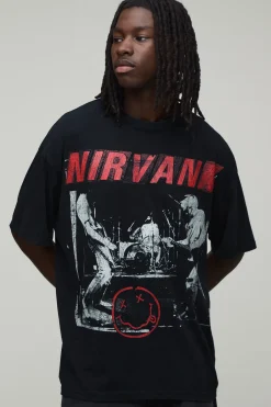boohooMAN T-shirt Oversize Imprimé Licence Nirvana Effet Délavé Acide<Homme T-Shirts Impriméstendances|T-Shirts