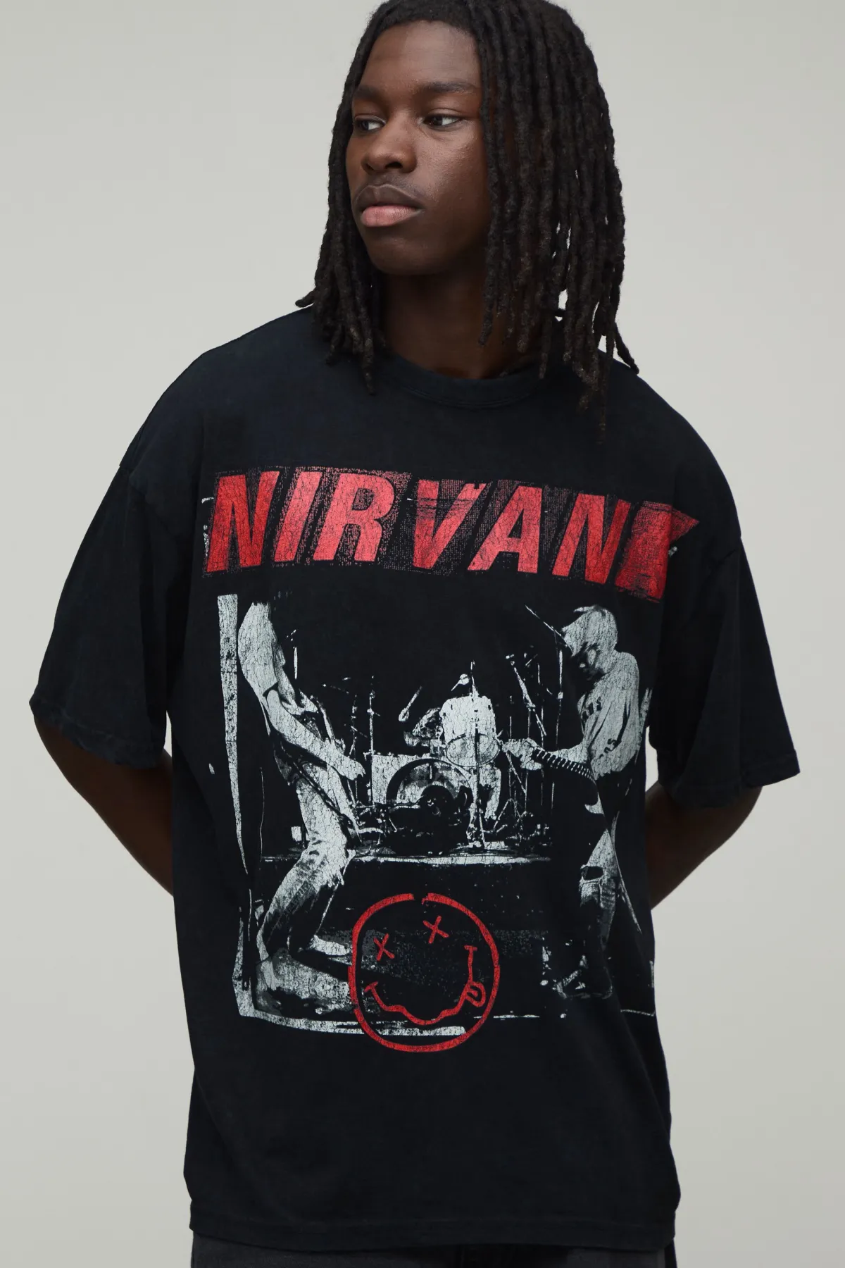 boohooMAN T-shirt Oversize Imprimé Licence Nirvana Effet Délavé Acide<Homme T-Shirts Impriméstendances|T-Shirts